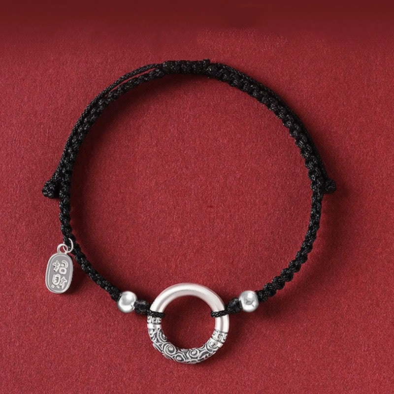 Bracelet à breloques en argent sterling 925 avec onyx noir et pierre de Buddha Stones - Boucle de la paix et perles argentées porte-bonheur (tour de poignet 14-26 cm) - image 1