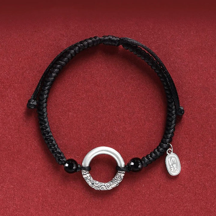 Bracelet à breloques en argent sterling 925 avec onyx noir et pierre de Buddha Stones - Boucle de paix et breloque en agate Fu (tour de poignet 14-26 cm) - image 2