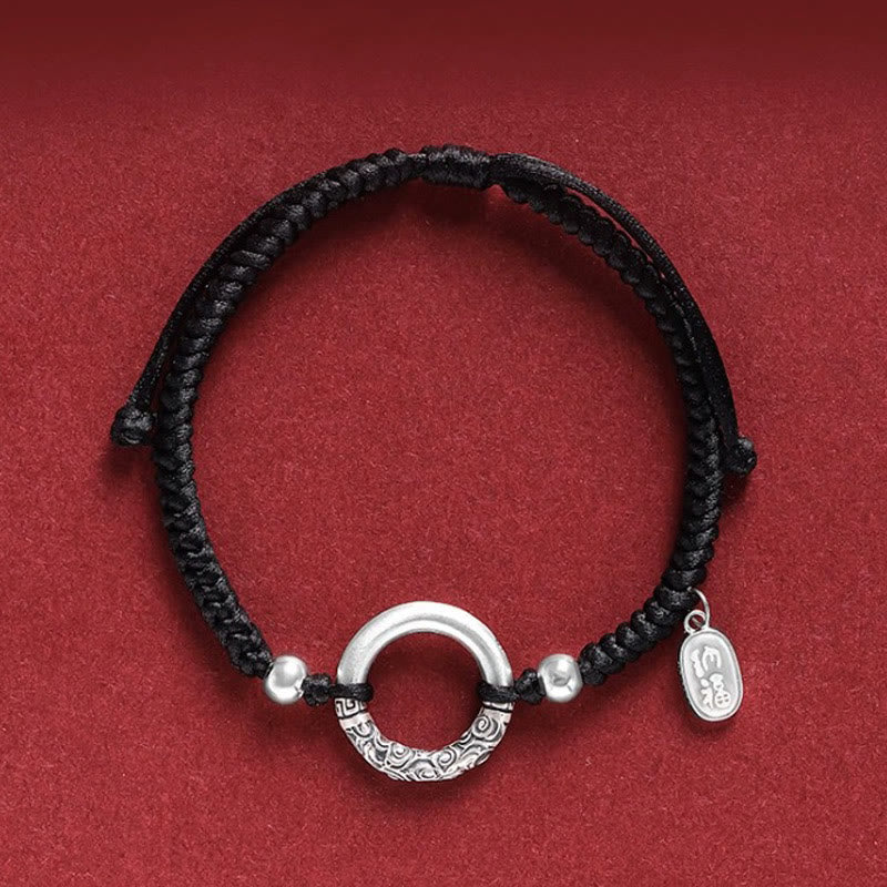 Bracelet à breloques en argent sterling 925 avec onyx noir et pierre de Buddha Stones - Breloque Peace Buckle & Silver Beads Fu Character (Tour de poignet 14-26cm) - image 3