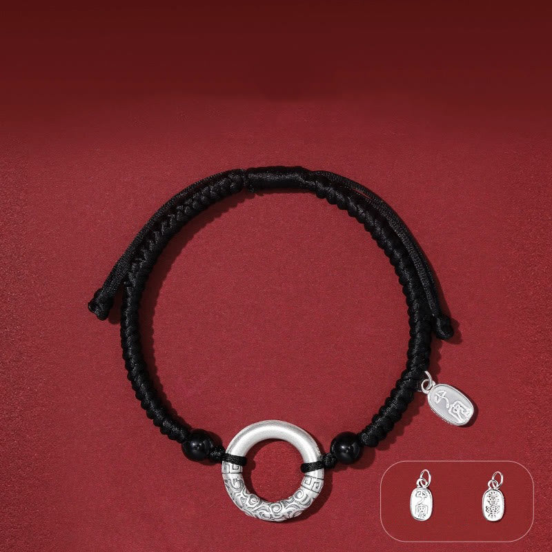 Bracelet à breloques en argent sterling 925 avec onyx noir et pierre de Buddha Stones - Boucle de ceinture « Paix et Joie » en agate (tour de poignet : 14-26 cm) - image 5