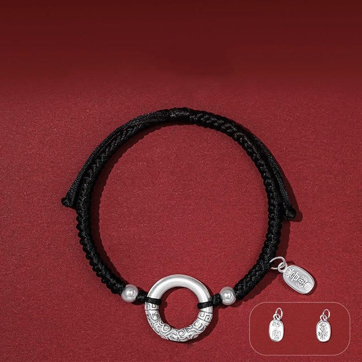 Bracelet à breloques en argent sterling 925 avec onyx noir et pierre de Buddha Stones - Breloque Paix et Joie avec boucle et perles argentées (Tour de poignet 14-26 cm) - image 9