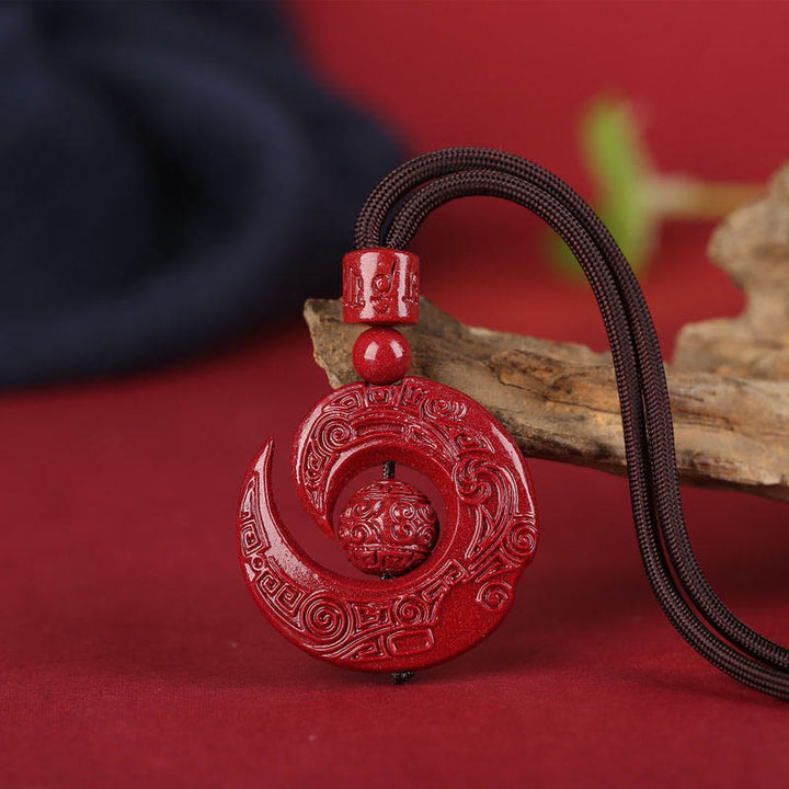 Collier pendentif en cinabre naturel Buddha Stones pour améliorer la chance