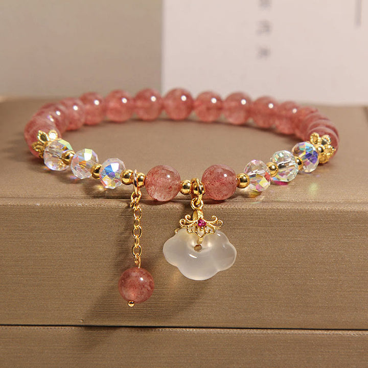 Bracelet de guérison en agate blanche en cristal de quartz fraise naturel Buddha Stones