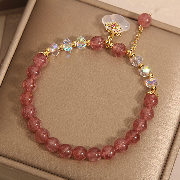 Bracelet de guérison en agate blanche en cristal de quartz fraise naturel Buddha Stones