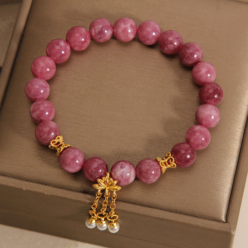 Bracelet positif en tourmaline rose et fleur de lotus Buddha Stones