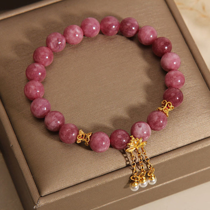 Bracelet positif en tourmaline rose et fleur de lotus Buddha Stones
