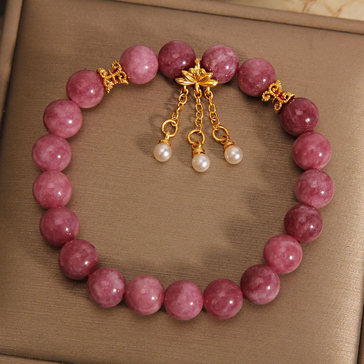 Bracelet positif en tourmaline rose et fleur de lotus Buddha Stones
