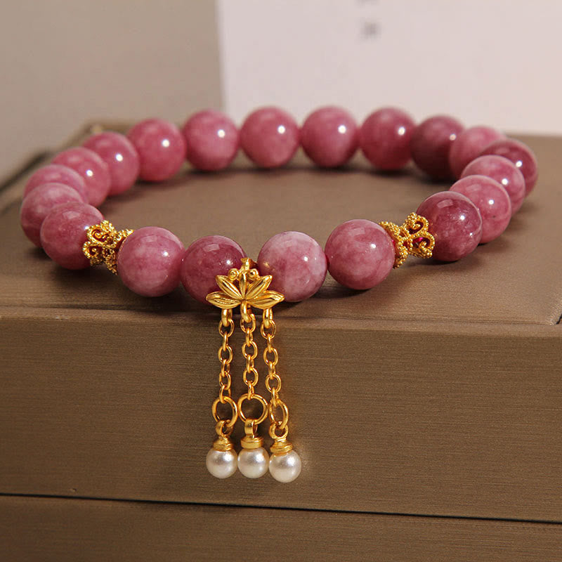 Bracelet positif en tourmaline rose et fleur de lotus Buddha Stones