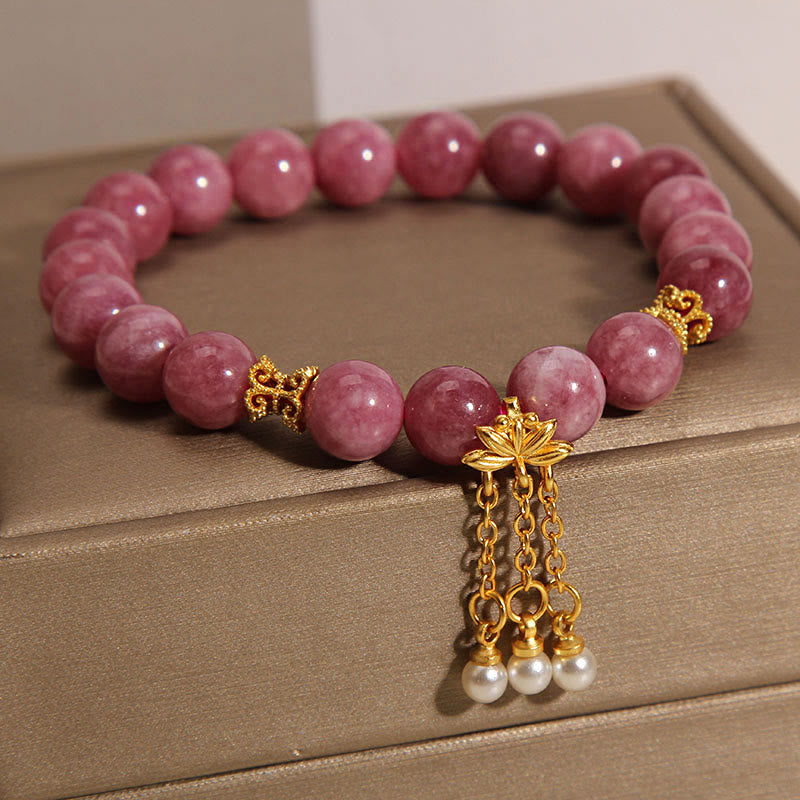 Bracelet positif en tourmaline rose et fleur de lotus Buddha Stones