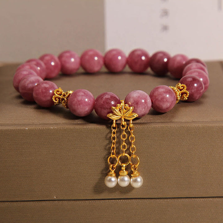 Bracelet positif en tourmaline rose et fleur de lotus Buddha Stones