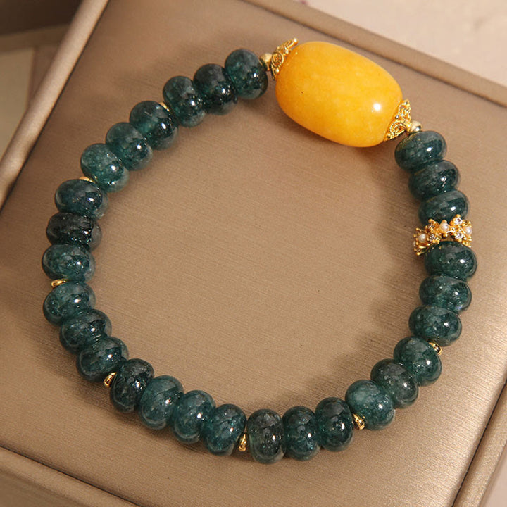 Bracelet porte-bonheur en Buddha Stones, perles de boulier en jade vert et topaze
