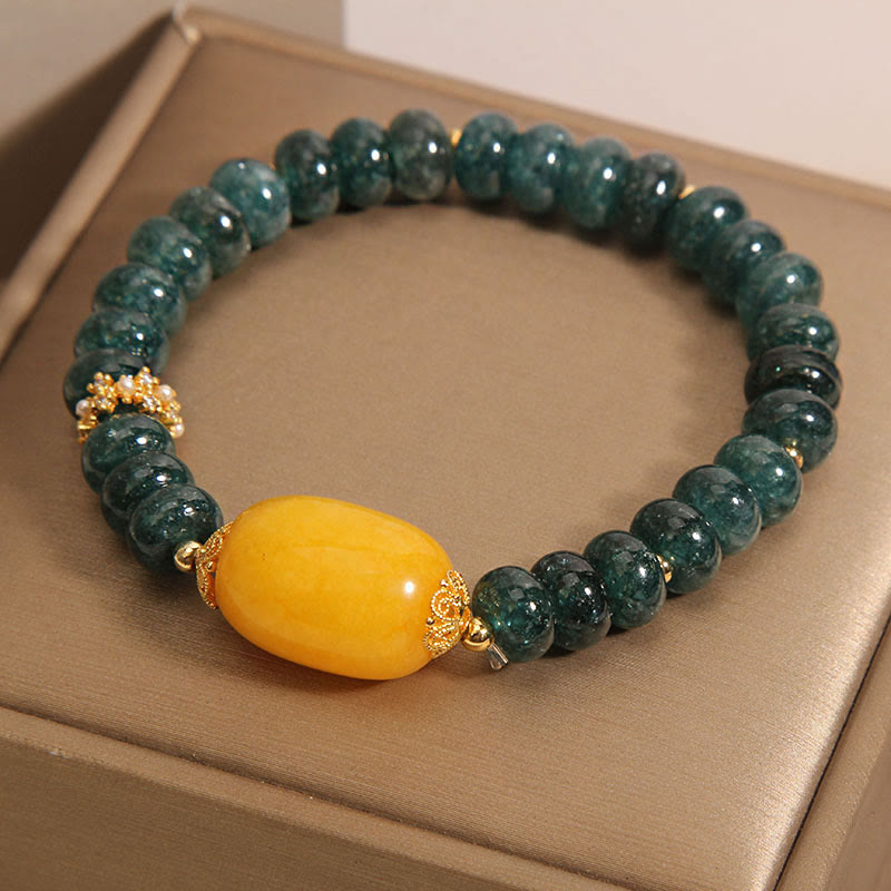 Bracelet porte-bonheur en Buddha Stones, perles de boulier en jade vert et topaze