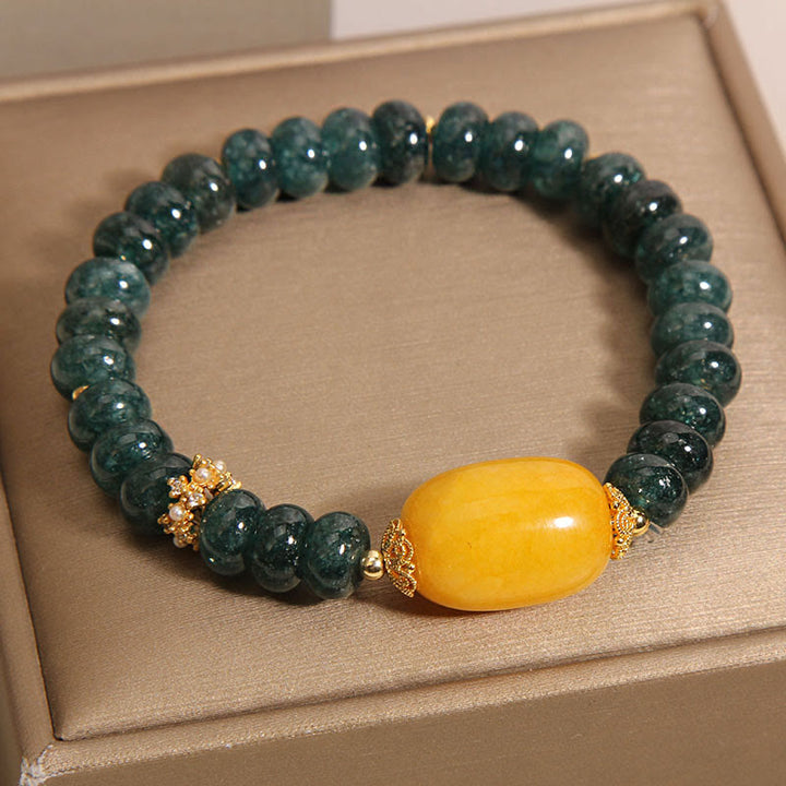 Bracelet porte-bonheur en Buddha Stones, perles de boulier en jade vert et topaze