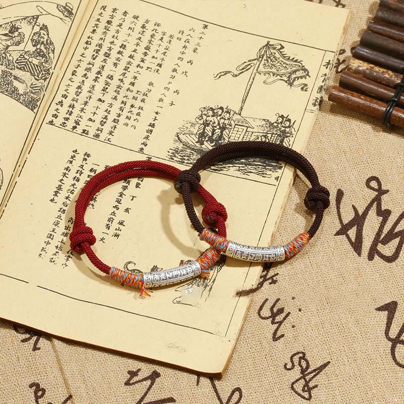 Bracelet en corde de protection Om Mani Padme Hum en argent sterling 999 fait main avec Buddha Stones