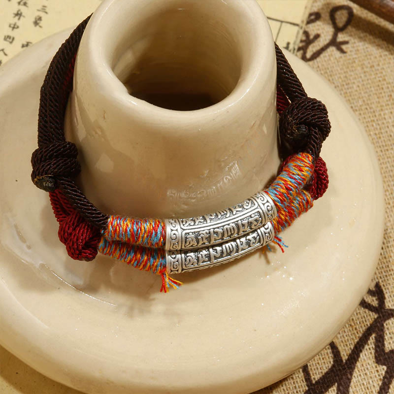 Bracelet en corde de protection Om Mani Padme Hum en argent sterling 999 fait main avec Buddha Stones