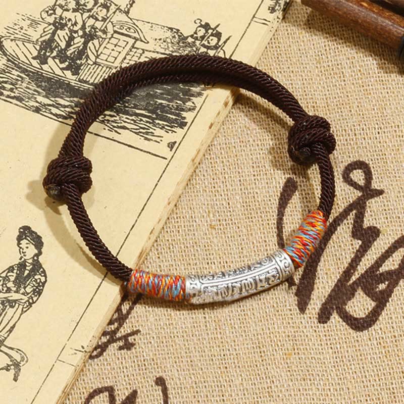 Bracelet en corde de protection Om Mani Padme Hum en argent sterling 999 fait main avec Buddha Stones