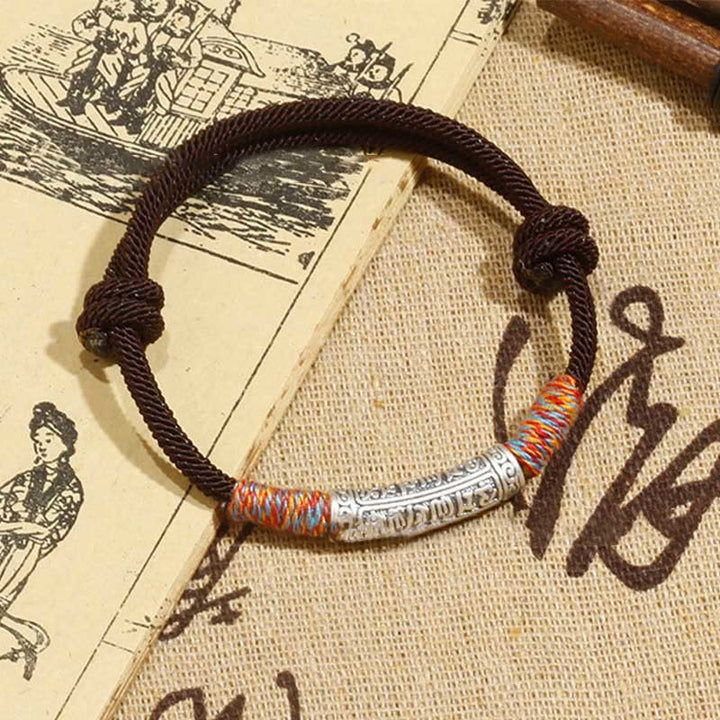 Bracelet en corde de protection Om Mani Padme Hum en argent sterling 999 fait main avec Buddha Stones