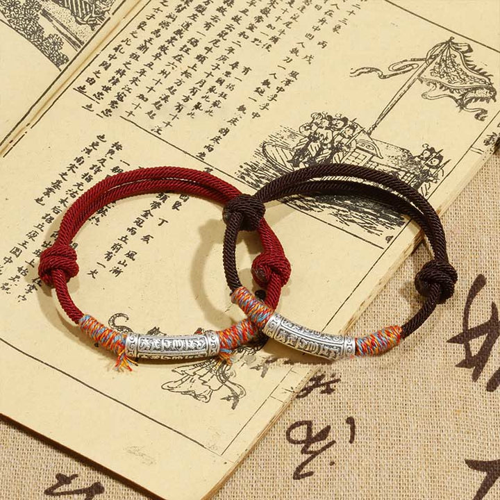Bracelet en corde de protection Om Mani Padme Hum en argent sterling 999 fait main avec Buddha Stones
