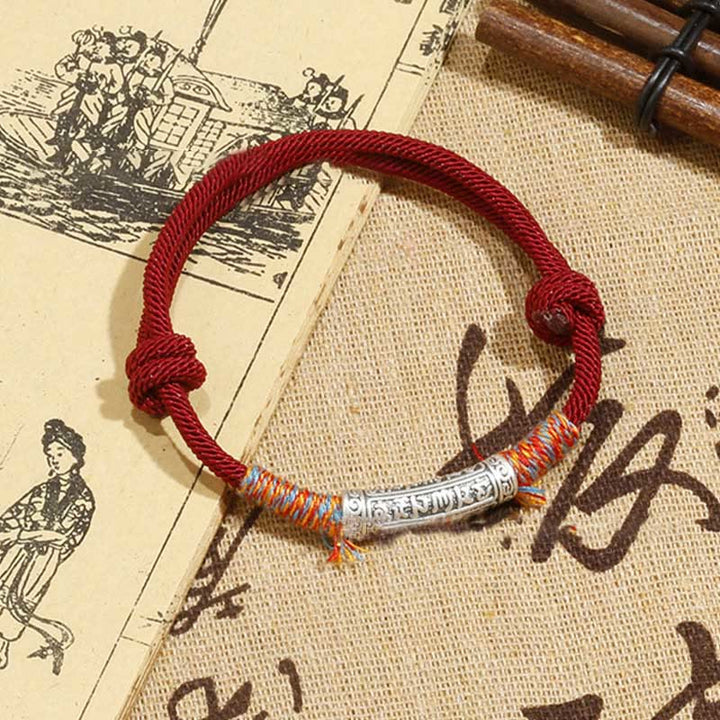 Bracelet en corde de protection Om Mani Padme Hum en argent sterling 999 fait main avec Buddha Stones