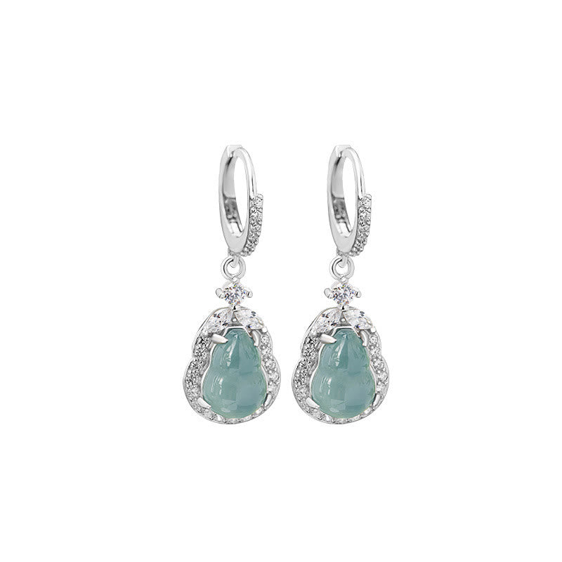 Boucles d'oreilles pendantes en argent sterling 925 avec Buddha Stones et jade vert