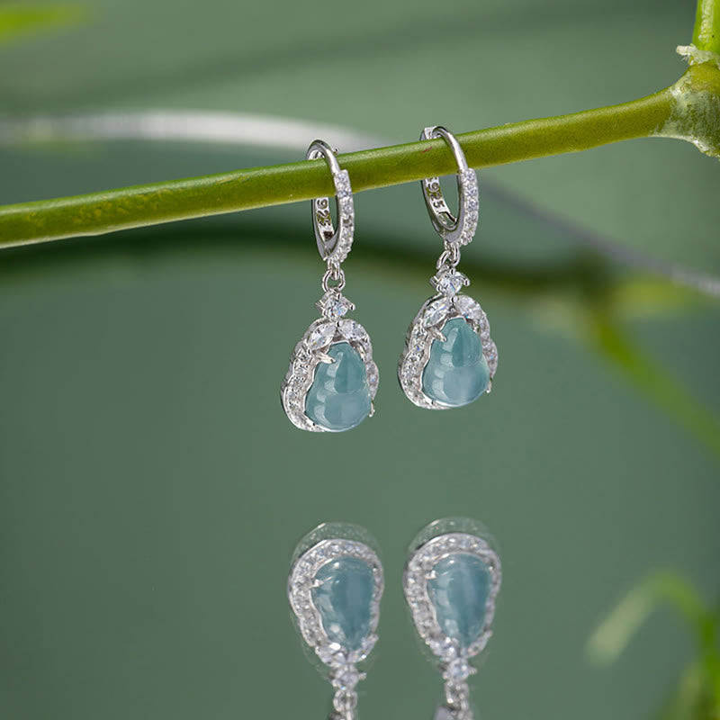 Boucles d'oreilles pendantes en argent sterling 925 avec Buddha Stones et jade vert