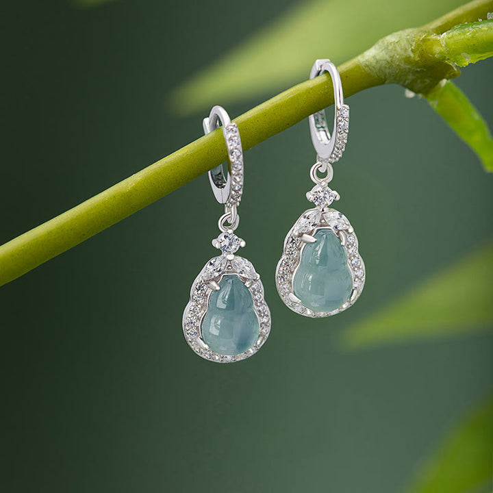 Boucles d'oreilles pendantes en argent sterling 925 avec Buddha Stones et jade vert
