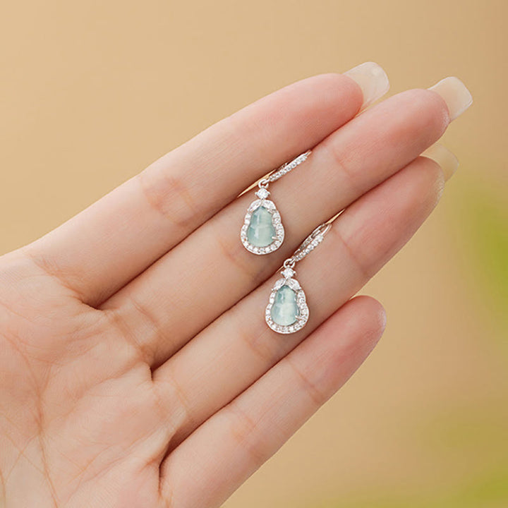 Boucles d'oreilles pendantes en argent sterling 925 avec Buddha Stones et jade vert