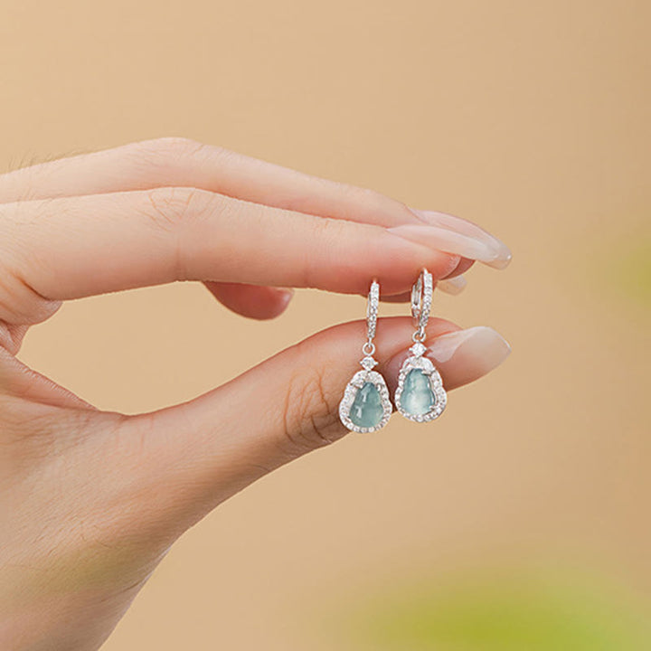 Boucles d'oreilles pendantes en argent sterling 925 avec Buddha Stones et jade vert