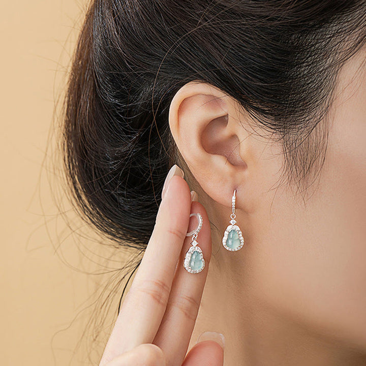 Boucles d'oreilles pendantes en argent sterling 925 avec Buddha Stones et jade vert