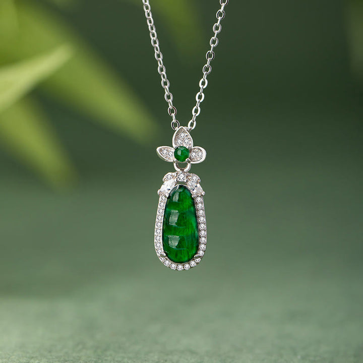 Collier pendentif porte-bonheur en argent sterling 925 avec Buddha Stones et motif pois en jade cyan
