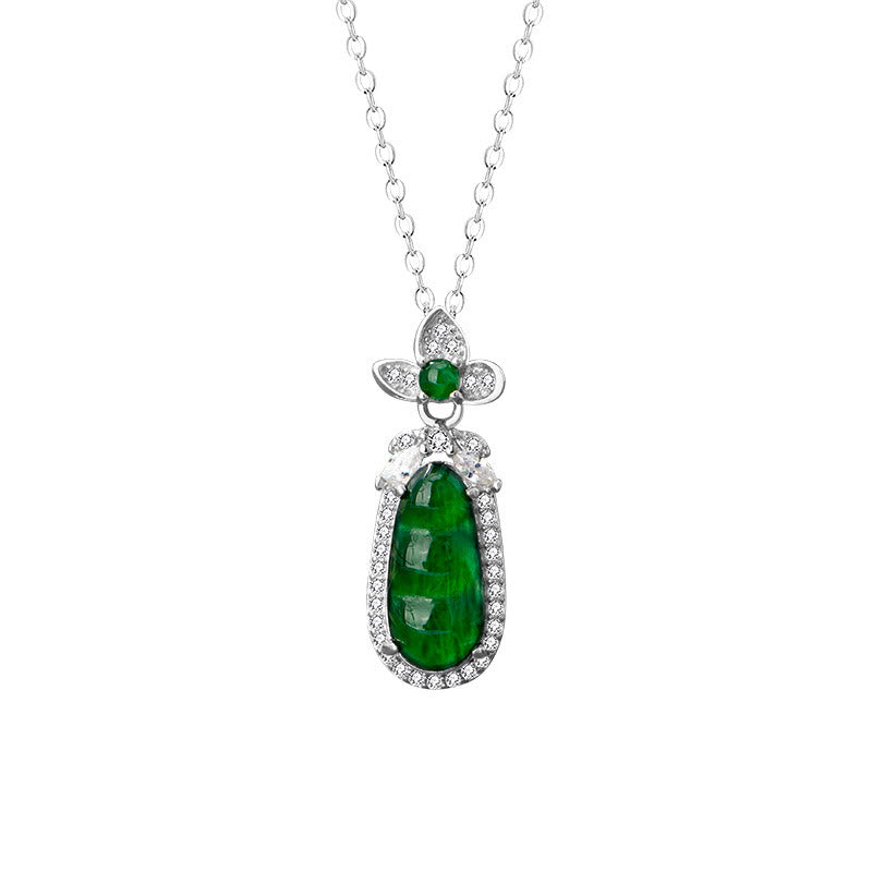 Collier pendentif porte-bonheur en argent sterling 925 avec Buddha Stones et motif pois en jade cyan
