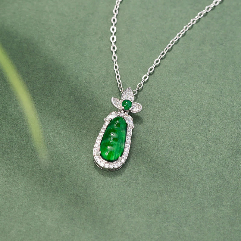 Collier pendentif porte-bonheur en argent sterling 925 avec Buddha Stones et motif pois en jade cyan