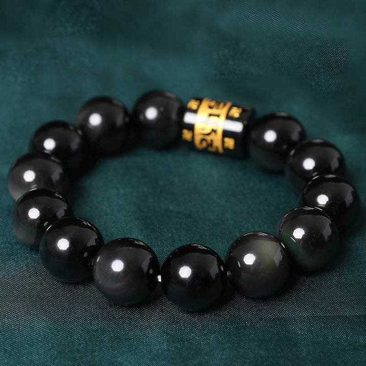 Bracelet positif Buddha Stones en obsidienne arc-en-ciel Om Mani Padme Hum Swastika