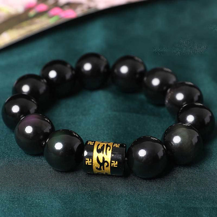 Bracelet positif Buddha Stones en obsidienne arc-en-ciel Om Mani Padme Hum Swastika