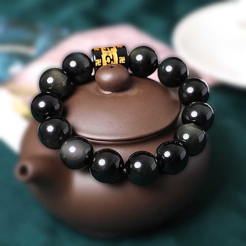 Bracelet positif Buddha Stones en obsidienne arc-en-ciel Om Mani Padme Hum Swastika