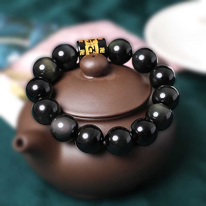 Bracelet positif Buddha Stones en obsidienne arc-en-ciel Om Mani Padme Hum Swastika