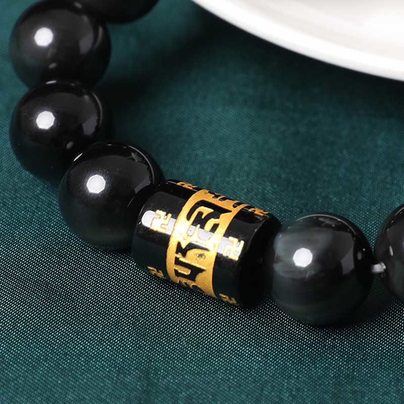 Bracelet positif Buddha Stones en obsidienne arc-en-ciel Om Mani Padme Hum Swastika