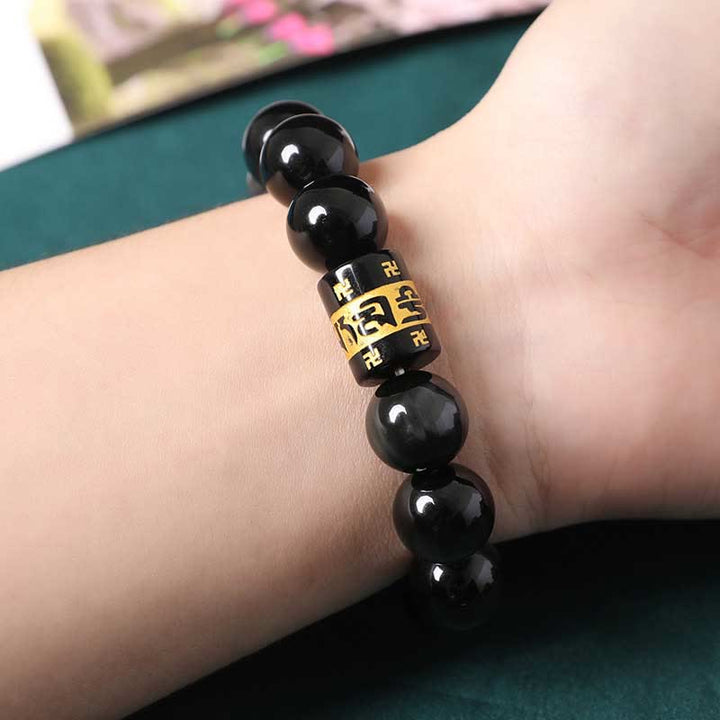 Bracelet positif Buddha Stones en obsidienne arc-en-ciel Om Mani Padme Hum Swastika