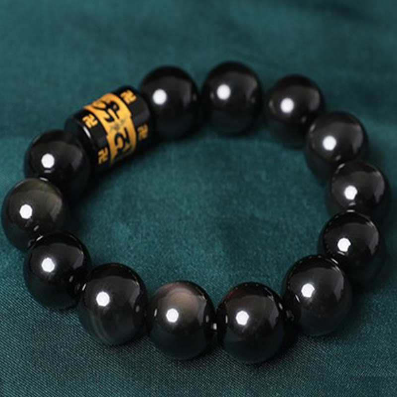 Bracelet positif Buddha Stones en obsidienne arc-en-ciel Om Mani Padme Hum Swastika