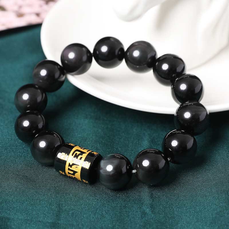 Bracelet positif Buddha Stones en obsidienne arc-en-ciel Om Mani Padme Hum Swastika