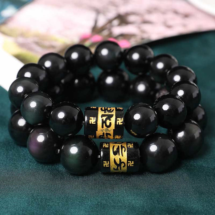 Bracelet positif Buddha Stones en obsidienne arc-en-ciel Om Mani Padme Hum Swastika