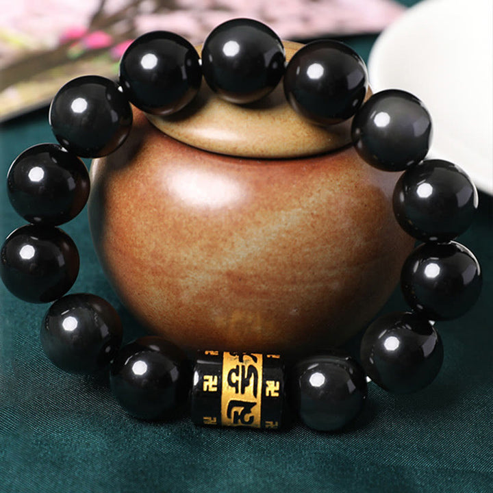 Bracelet positif Buddha Stones en obsidienne arc-en-ciel Om Mani Padme Hum Swastika