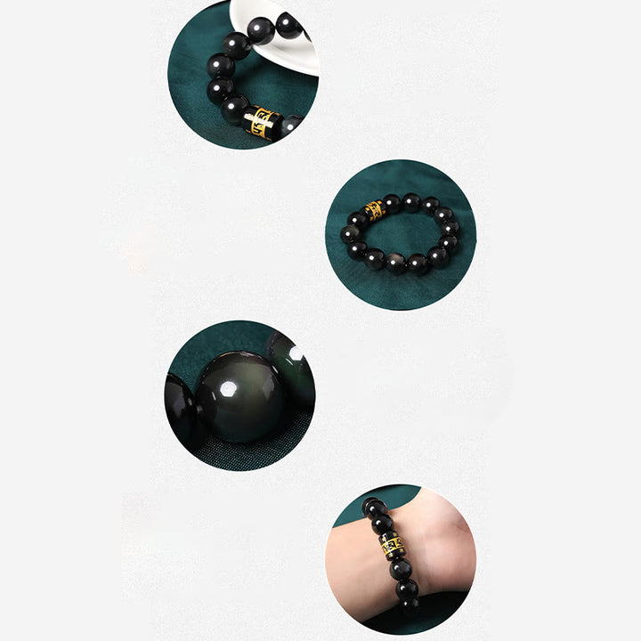 Bracelet positif Buddha Stones en obsidienne arc-en-ciel Om Mani Padme Hum Swastika