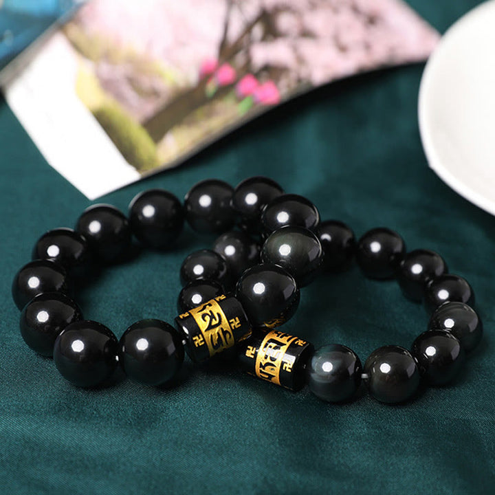 Bracelet positif Buddha Stones en obsidienne arc-en-ciel Om Mani Padme Hum Swastika