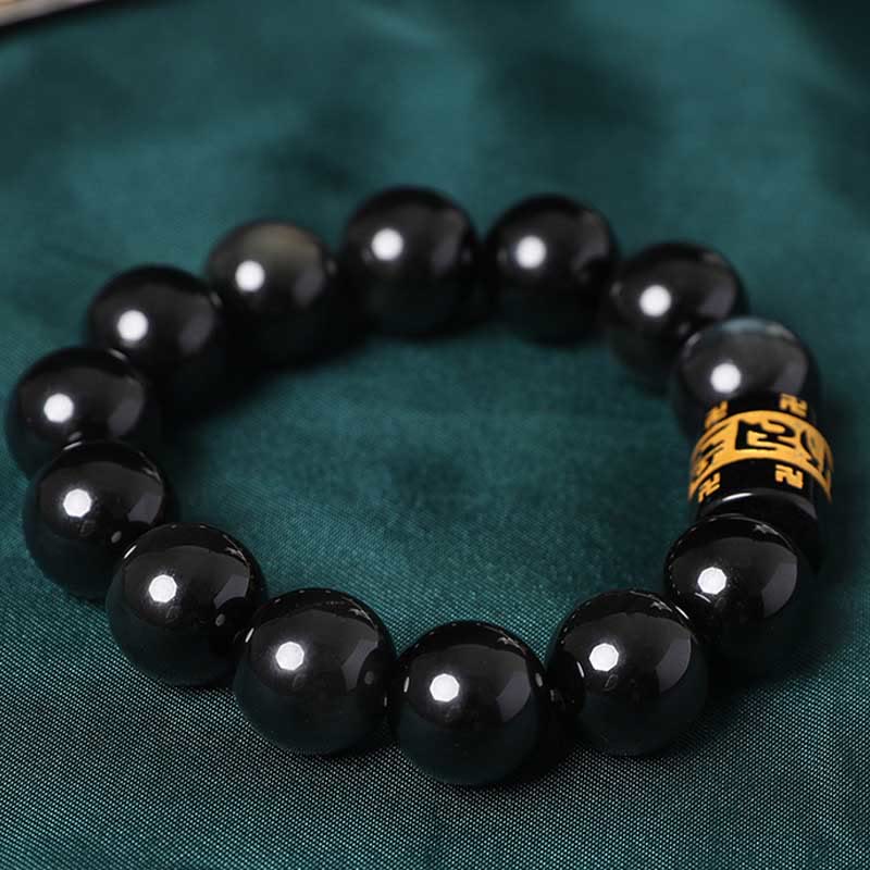 Bracelet positif Buddha Stones en obsidienne arc-en-ciel Om Mani Padme Hum Swastika