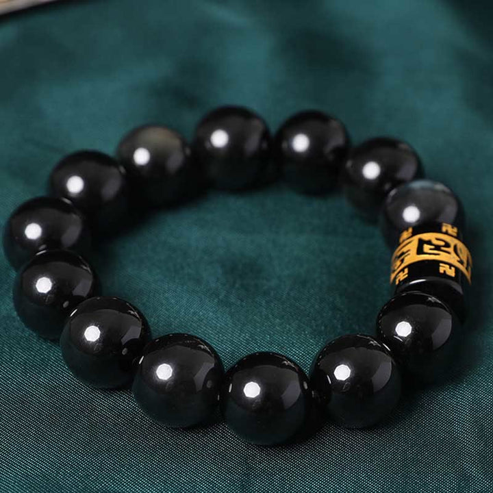 Bracelet positif Buddha Stones en obsidienne arc-en-ciel Om Mani Padme Hum Swastika