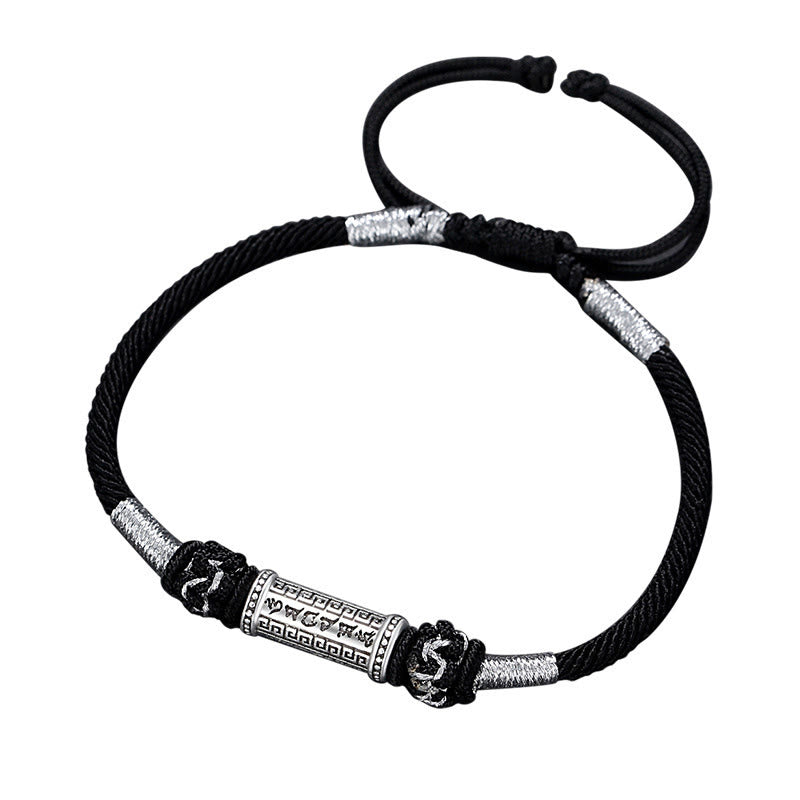 Bracelet en corde tressée en argent sterling 925 Buddha Stones Om Mani Padme Hum