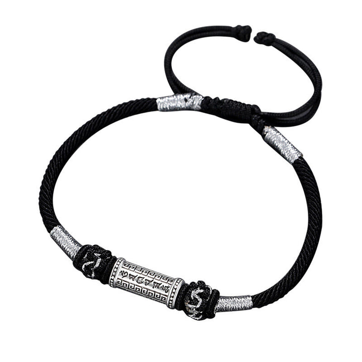 Bracelet en corde tressée en argent sterling 925 Buddha Stones Om Mani Padme Hum