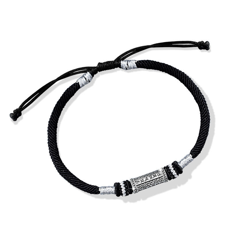 Bracelet en corde tressée en argent sterling 925 Buddha Stones Om Mani Padme Hum