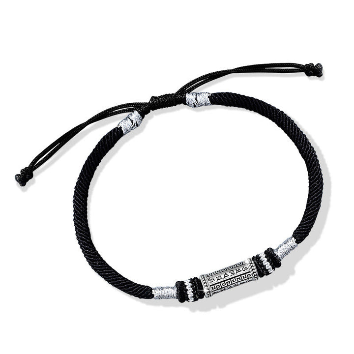 Bracelet en corde tressée en argent sterling 925 Buddha Stones Om Mani Padme Hum